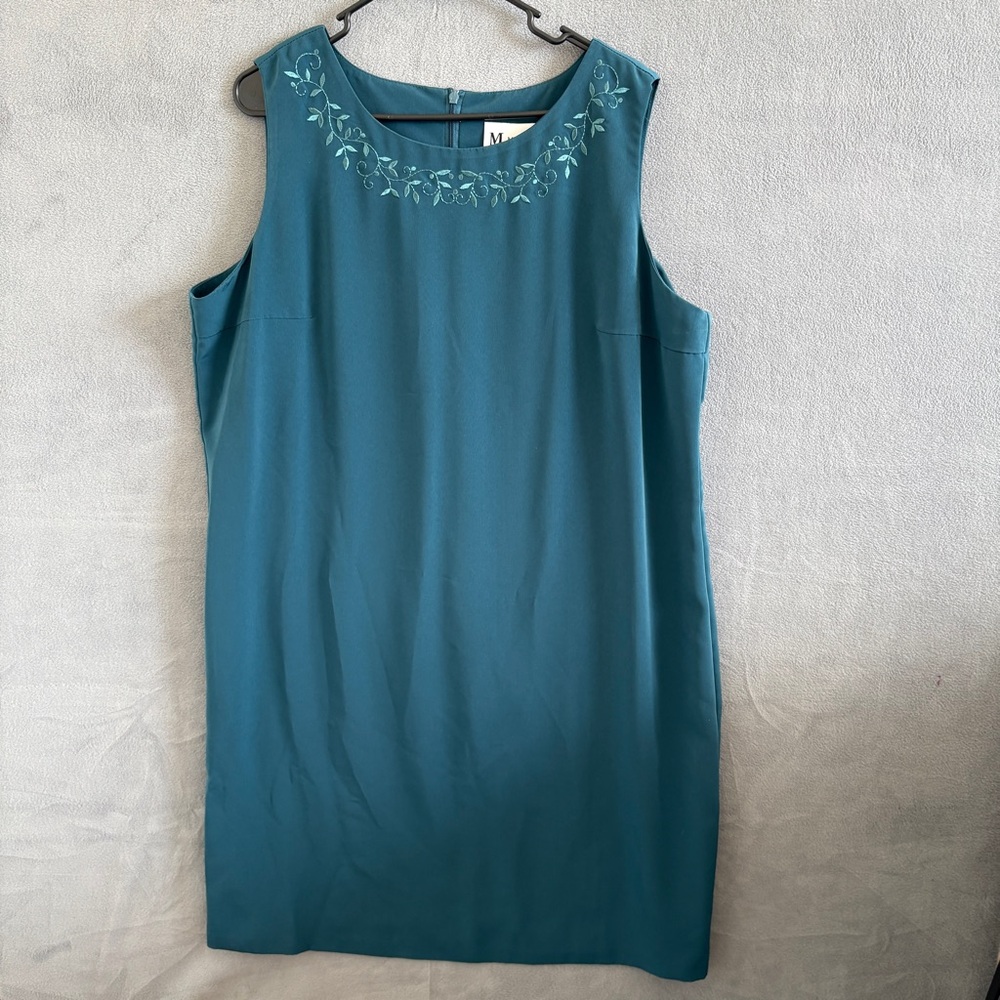 Embroidered Neckline Sleeveless Tank Dress - Teal